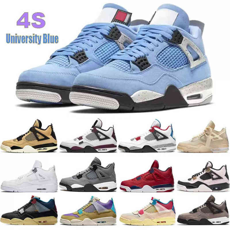 

High 4s 4 Basketball shoes University blue white oero shimmer Black Cat Lightning union noir Fire red bred Pure Money metallic purple green, 43