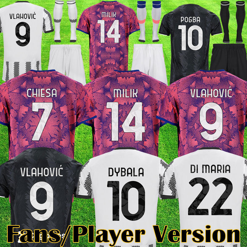 

22 23 VLAHOVIC CHIESA MILIK soccer jerseys juventus 2022 2023 POGBA men kids kit set BONUCCI football shirts kit MCKENNIE DI MARIA uniform socks 78635, Player version home