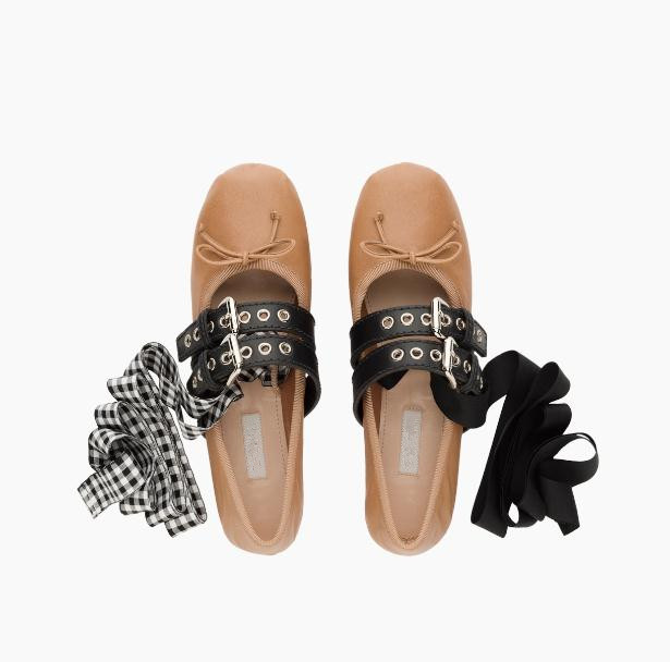 MIU ballet chaussures femmes arc à la cheville croix bracelet beanie chaussure polyvalente danse en cuir satin dames banquet décontracté de vacan