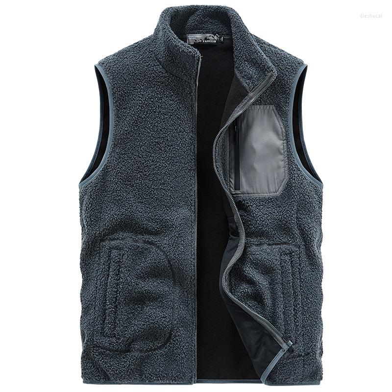 

Men's Vests Men's Casual Sleeveless Jacket Top Quality Autumn Winter Men Warm Fleece Mens Vest Velvet Thick Middle Age, Black