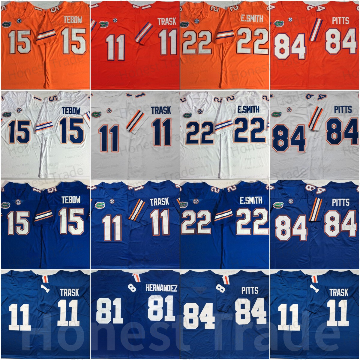 

American College Football Wear NCAA Florida Gators Tebow 15 College Football Jersey 22 Emmitt Smith 84 Kyle Pitts 11 Kyle Trask Mens Jerseys Embroidery Blue Orange Wh, Men jersey
