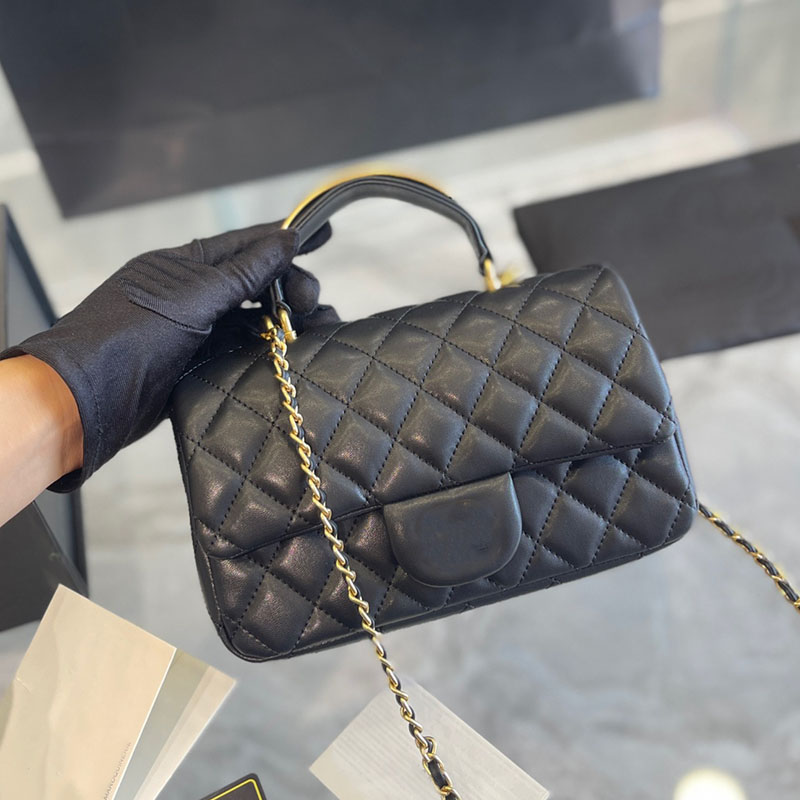 

Womens Classic Mini Flap Quilted Lambskin Bags Top CO Leather Handle Totes Gold Metal Hardware Matelasse Chain Crossbody Turn Lock Rectangle Handbags 20X12X6CM, Box