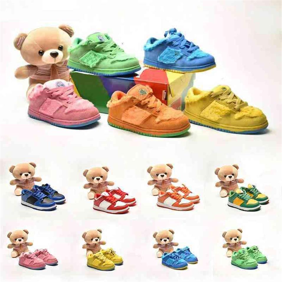 

Toddlers Kids Gratefuls Dead x SB Dunkly Low Green Spark Bright Orange Bear Opti Yellow Blue Fury Little Children NK Skateboarding Shoe262i, #10