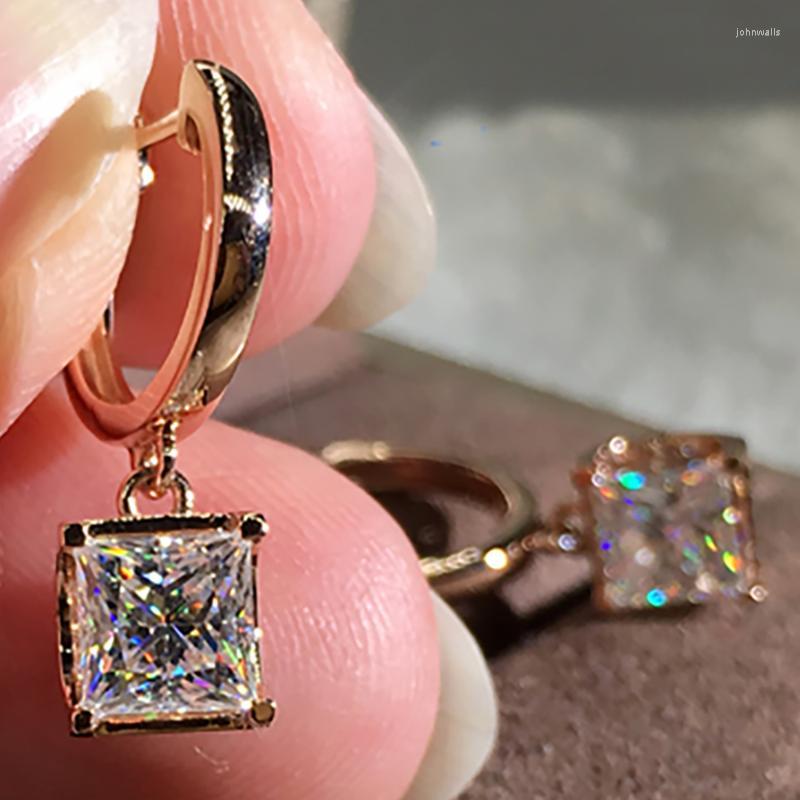 

Backs Earrings Clip-on & Screw Back Rose Gold Women Drop Clip Hoop Moissanite Diamonds 4ct Princess Square Wedding Party Engagement