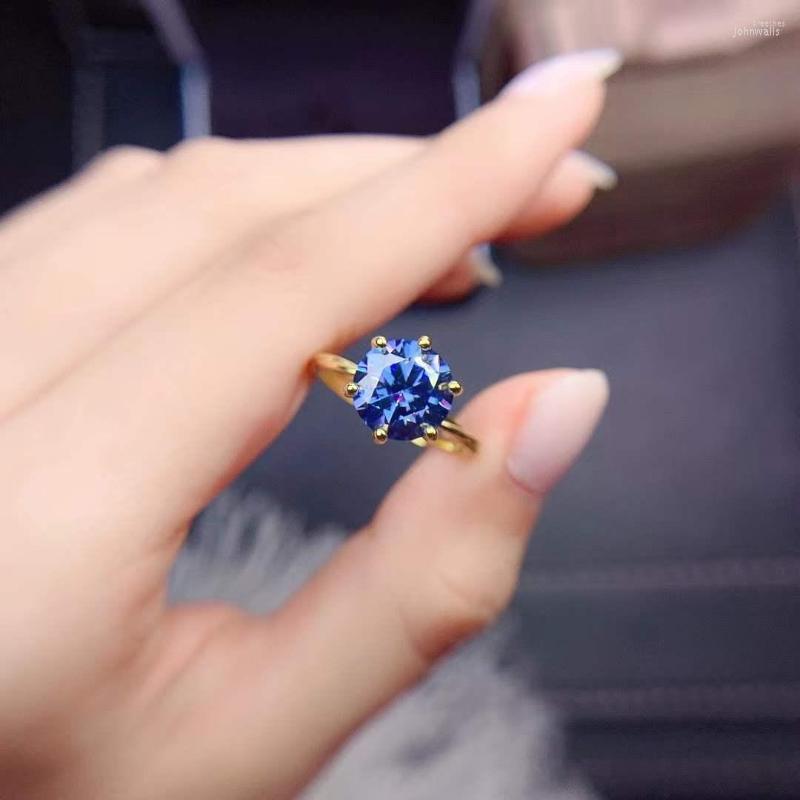 

Cluster Rings Beautiful 2.0CT Blue Mossan Fashion Simple Twist Arm Six Claw High Fire As A Diamond Engagement Gift For Women