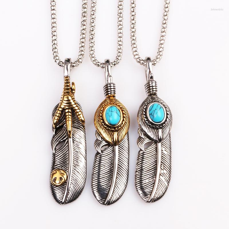 

Pendant Necklaces Moive Viking Eagle Feather Angel Wing Pendants Long Delicate Necklace Blue Resin Stone Talons Feathers For Mothers Day