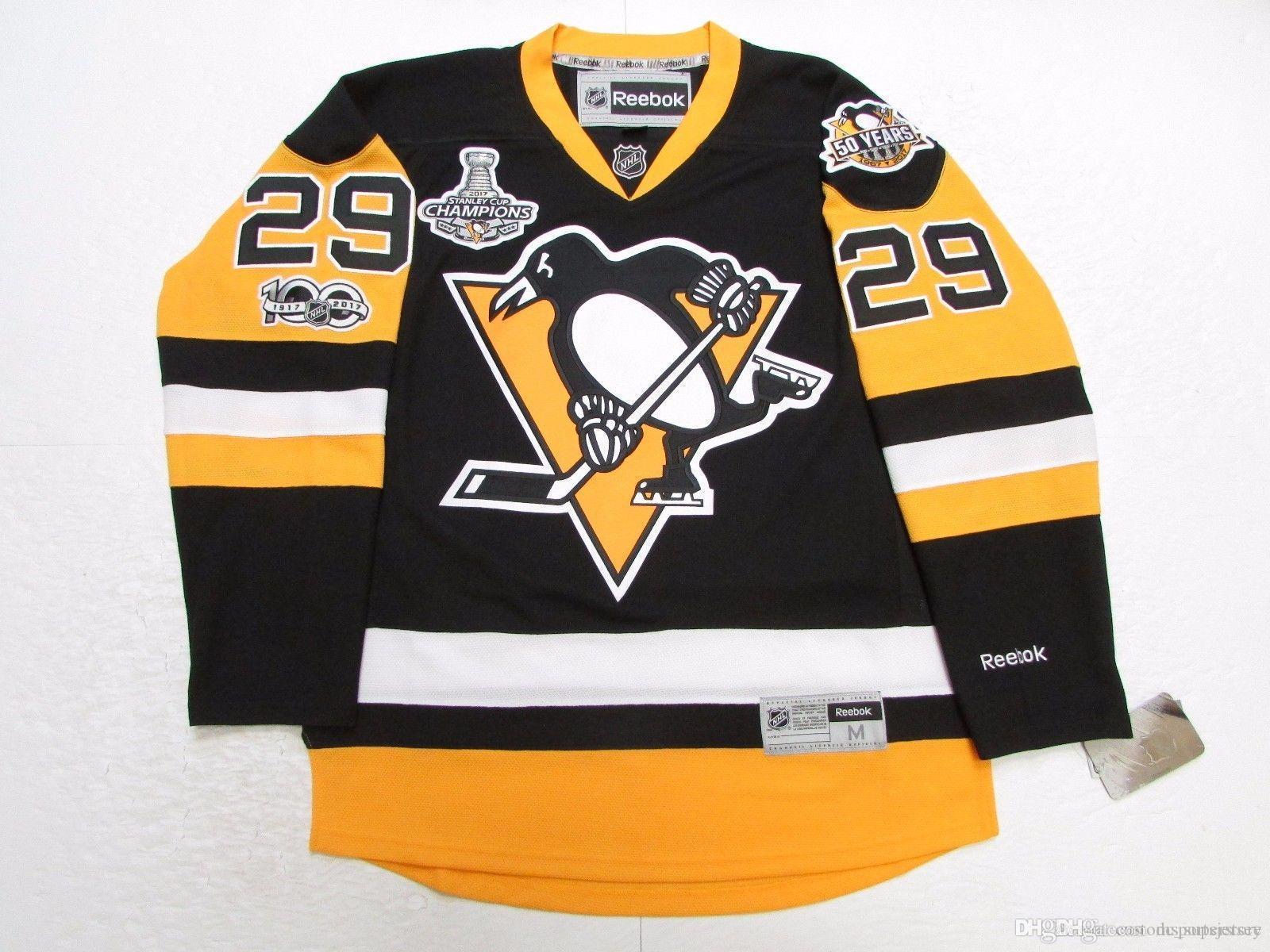 

College wear Cheap custom MARC-ANDRE FLEURY PITTSBURGH PENGUINS 2017 STANLEY CUP CHAMPIONS JERSEY stitch add any number any name Hockey Jers, As pic