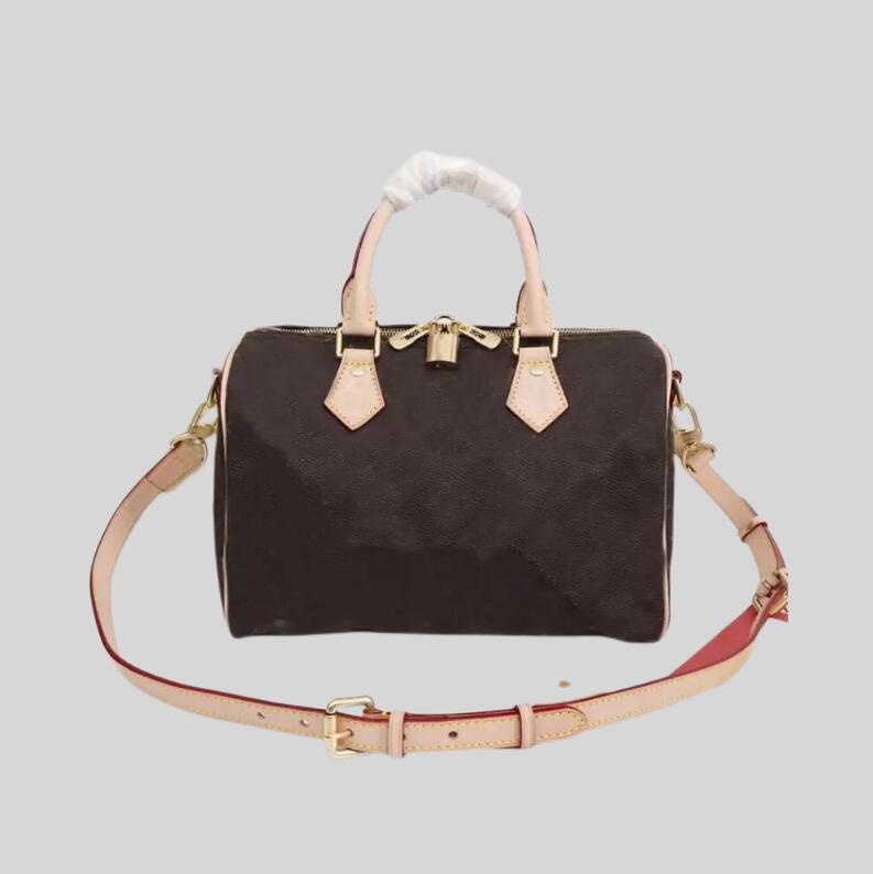 

HH Designer Handbag Travel Shoulder Bag Speedy 25 30 35 Crossbody Bags Women Pillow Totes Oxidize Leather Classic Letter Zipper Handbags Purse with Key Lock M40390, Coffee grid
