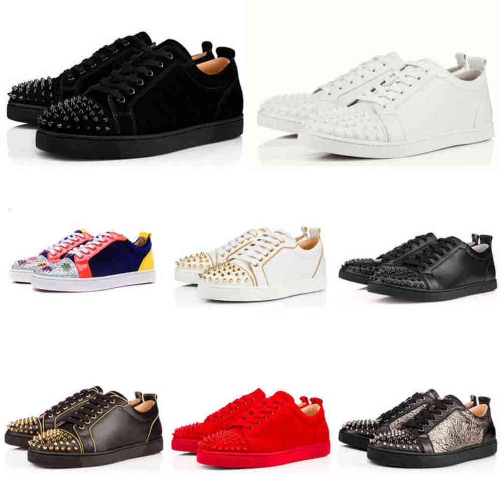 

With Box Designer Christians Red-Bottoms Casual Shoes s Low Cut Spikes Flats Casual Shoes Men Women Sneakers Suede Silver Diamond Top Qual