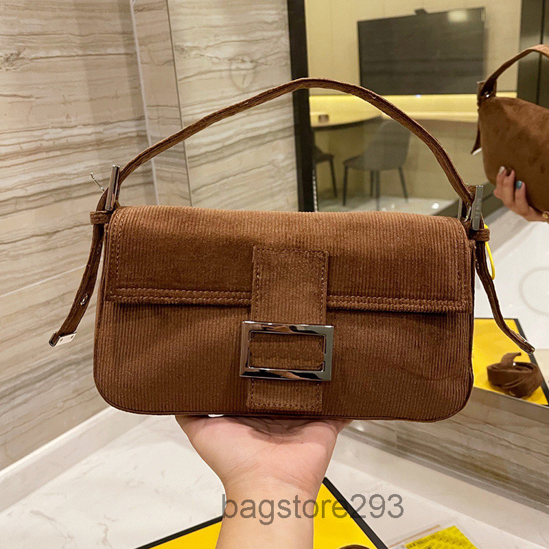 

Designer Women Corduroy Baguette High Quality Shoulder Bag Vintage Classic Baguettes Handbags Woman Underarm Handbag Luxurys Designers Bags 2022, Brown