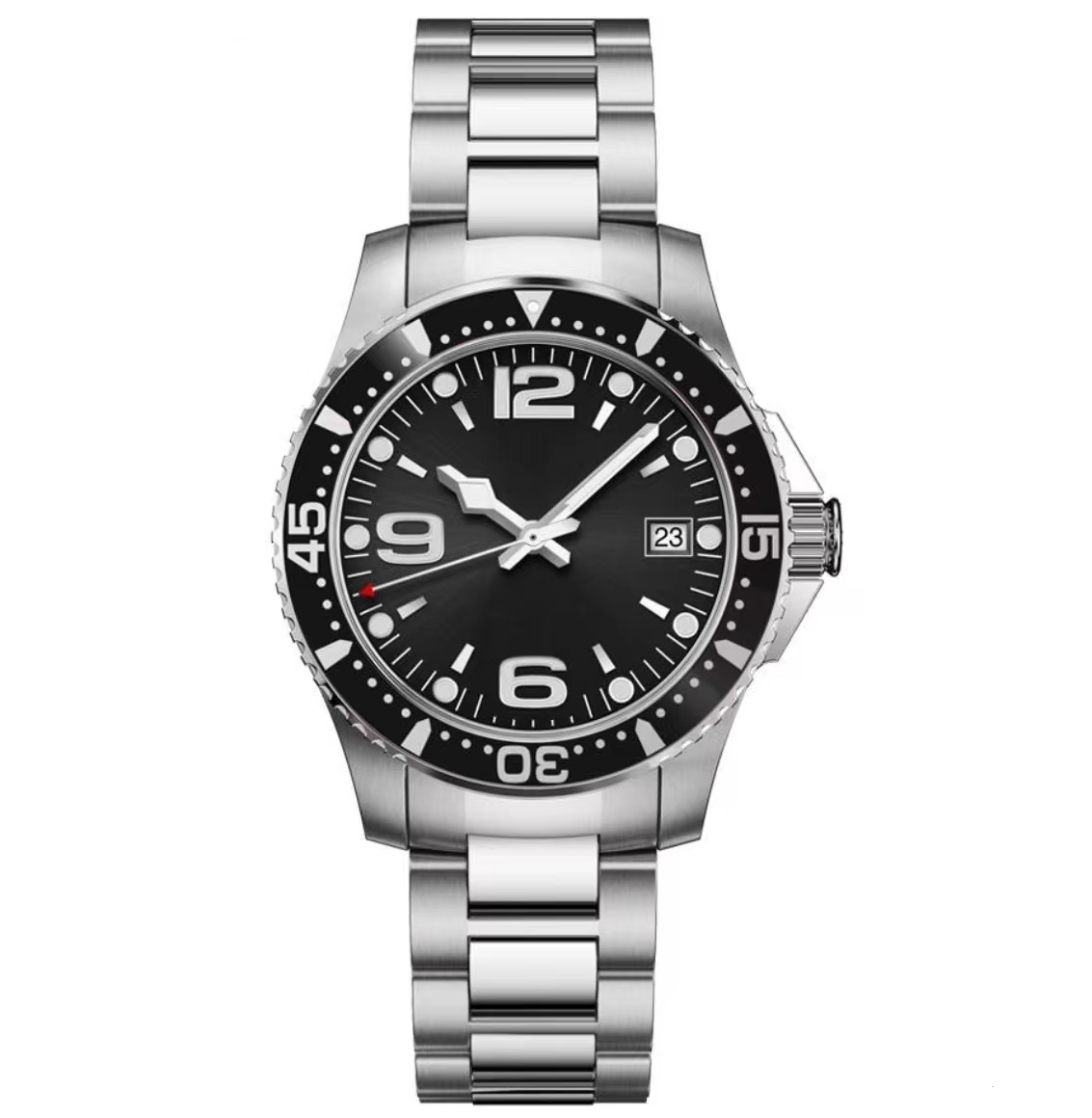 

Men's Mechanical Watch Japanese Prototype 8215 Brand New Movement Self-Winding 41mm Black Dial With Super Luminous Sapphire Mirror Concas Diver Watch, Silver