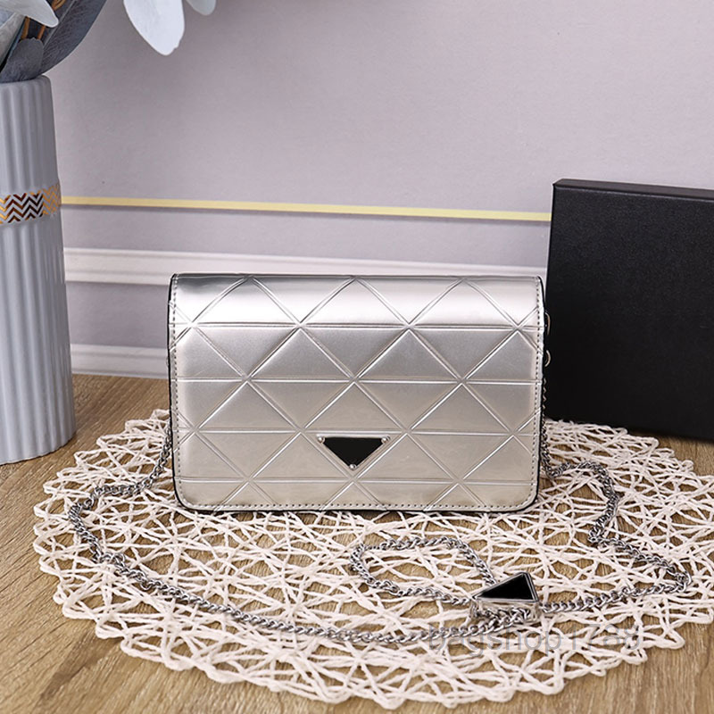 

Evening Bags Chain Crossbody Bag Flap Shoulder Bags Women Handbags Purse Bright Genuine Leather Triangle Diamond Design Fashion Letters Mag