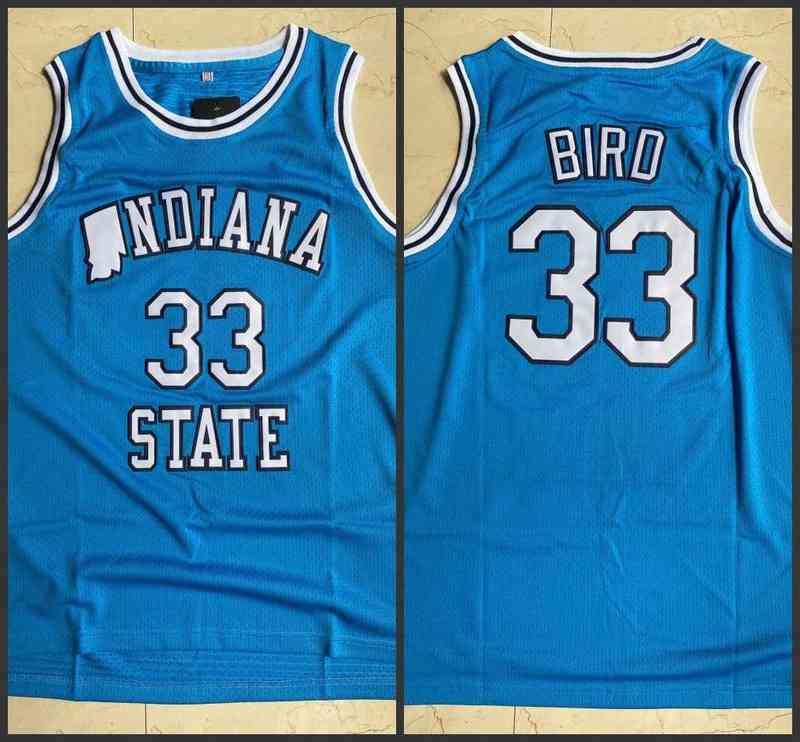 

College Mens Indiana State Sycamores #33 Larry Bird Blue College Basketball Jersey