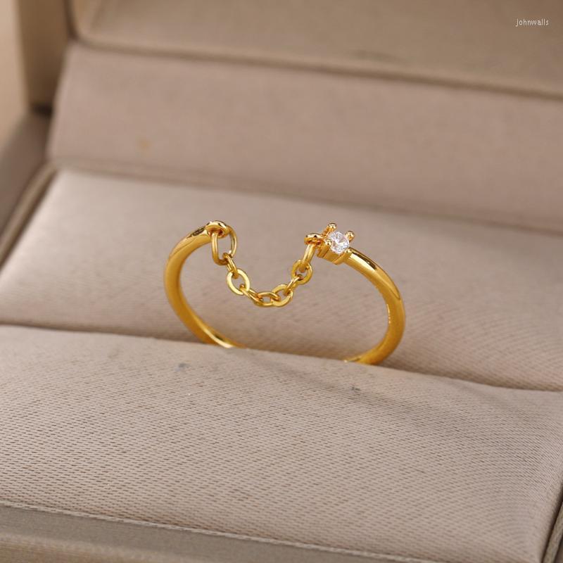 

Cluster Rings Fantastic Zircon Chain Star For Women Stainless Steel Color Punk Minimalist Fine Finger Ring Christmas Jewelry GiftCluster
