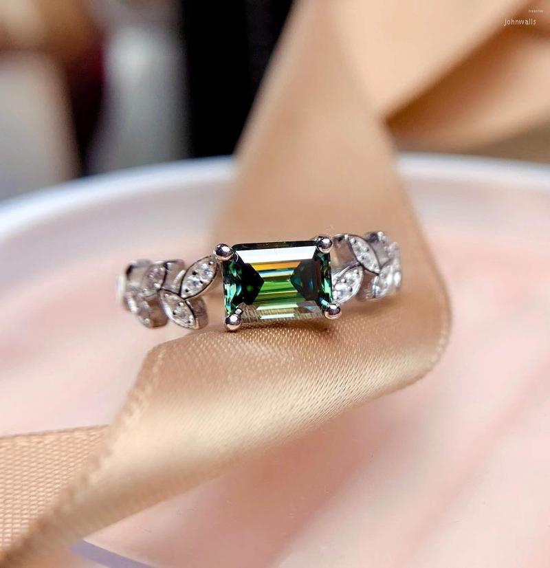 

Cluster Rings 925 Sterling Silver Emerald-Cut Mossan Diamond Wedding Ring Created For A Luxury Proposal Engagement Women