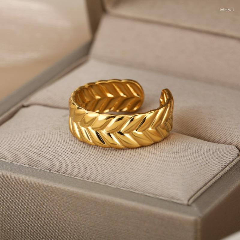 

Cluster Rings Metal Tree Leaf Opening For Women Stainless Steel Geometry Adjustable Finger Ring Trend Couple Wedding Jewelry GiftCluster