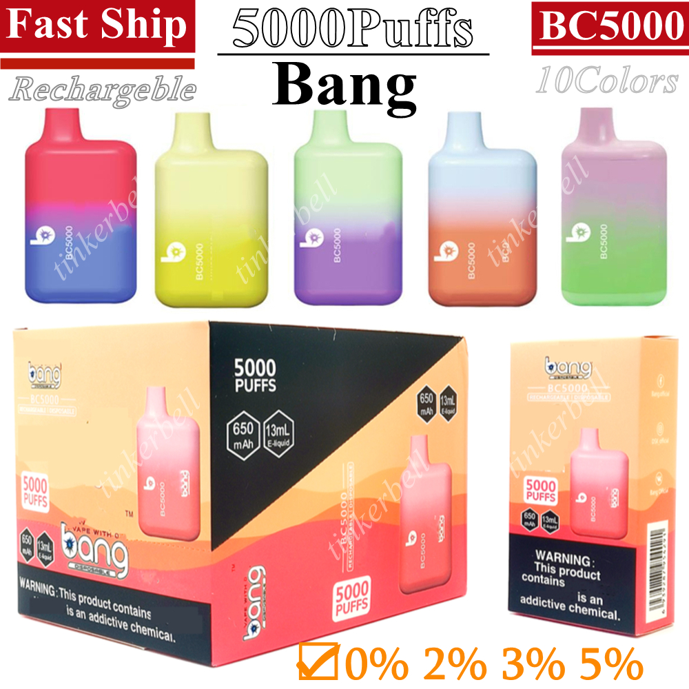 

Duty Free Bang BC5000 Cigarettes 0% 2% 3% 5% Disposable Vape Pen Puff 5000 13ml 650mAh Battery Recharge Vapes Wholesale vapors vaper ecigs VS ELF BC5000 OEM Sample gifts