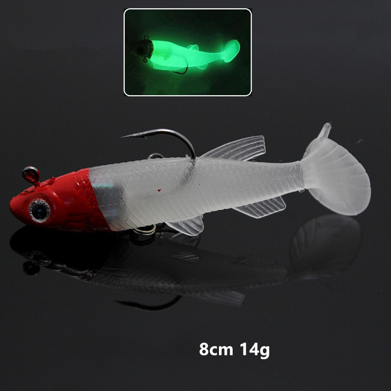 

8cm 14g Bionic Fish Hook Soft Baits & Lures 8# Treble Hooks Luminous & Gray Silicone Fishing Gear F-14