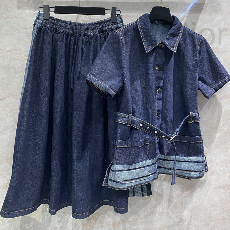 Suits de survêtement pour femmes Designer Belt Denim à manches à manches à manches courtes Bigle Long Jupe pour les femmes en été 2022 Uk3s