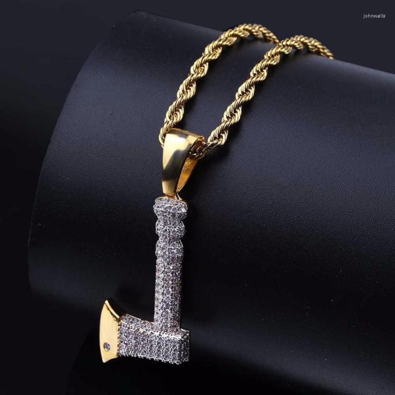 

Pendant Necklaces Bling Golden Axe Hatchet Pendants For Men Gold Copper CZ Stone Out Hip Hop Rapper JewelryPendant PendantPendant