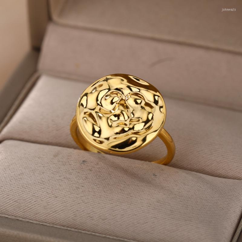 

Cluster Rings Metal Round Irregular For Women Stainless Steel Minimalist Geometric Finger Ring 2022 Hip Hop Party Jewelry GiftCluster