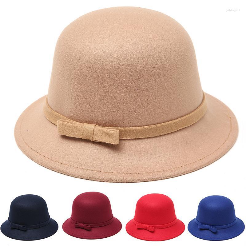 

Berets Vintage Fall Winter Fashion Warm Wool Felt Women's Fedoras Hats Bow Bucket Cap Top Hat Not Deformed Caps For WomenBerets, Black