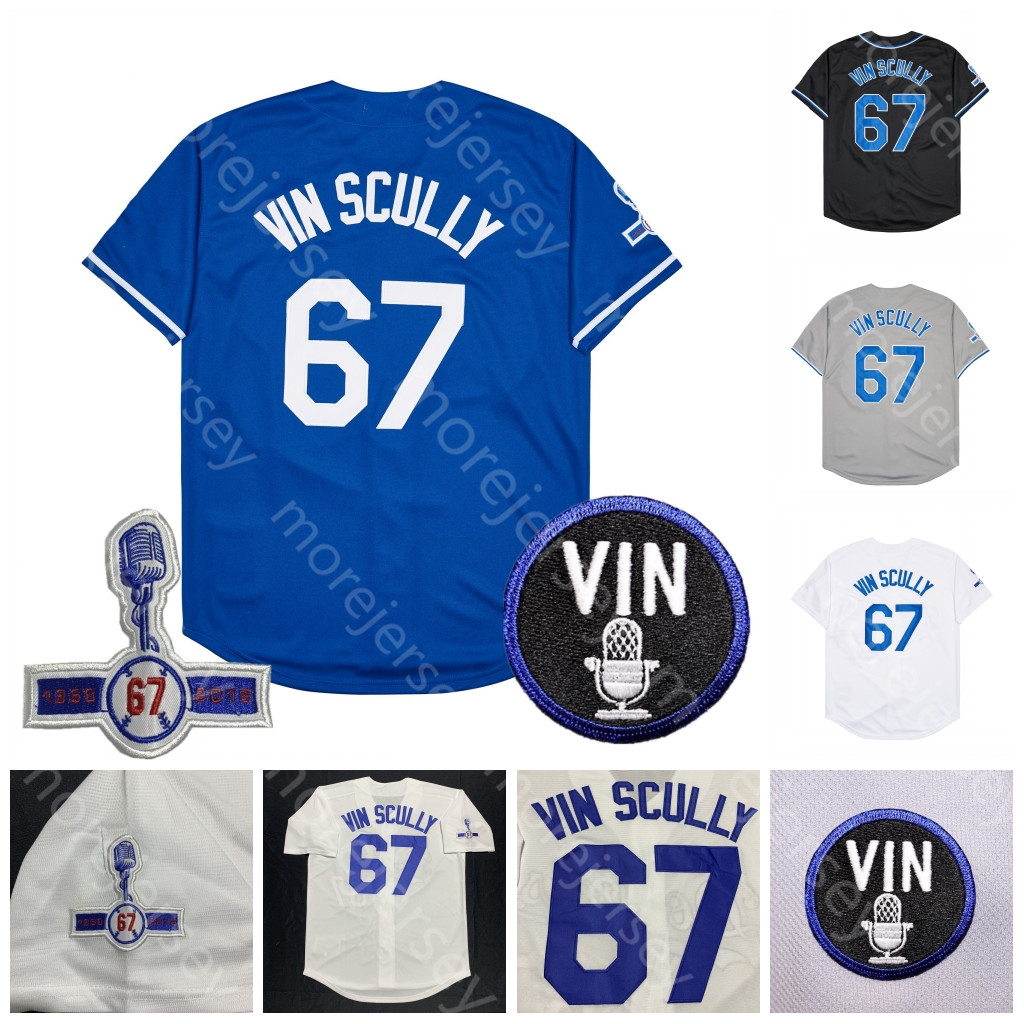 

67 Vin Scully Jersey Voice 1950 2016 Patch White Blue Grey Black Cool Base All Stitched