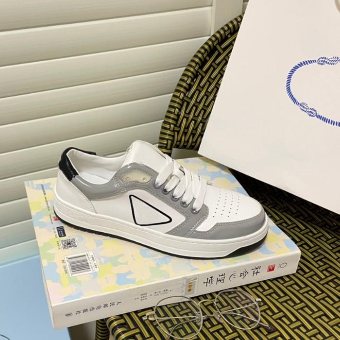 

Triangle Logo Casual Lace Box Designer Ladies Leather Flat Lace Up Platform White Sneaker Strap