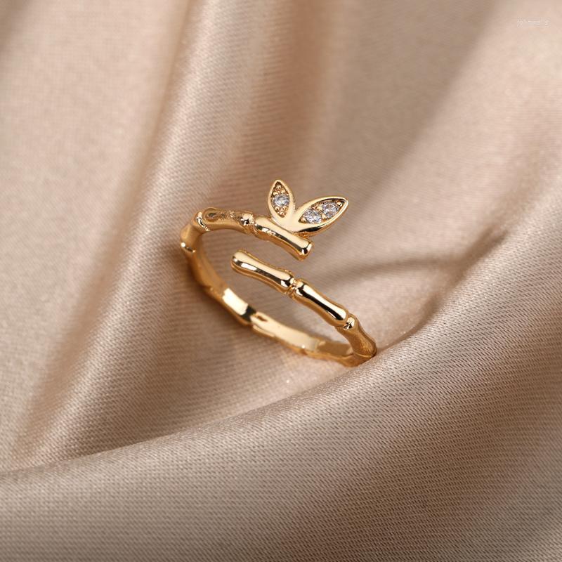 

Cluster Rings Simple Delicate Bamboo Butterfly Finger Zircon Color Ring For Women Korean Dainty Fashion Trendy Jewelry GiftsCluster