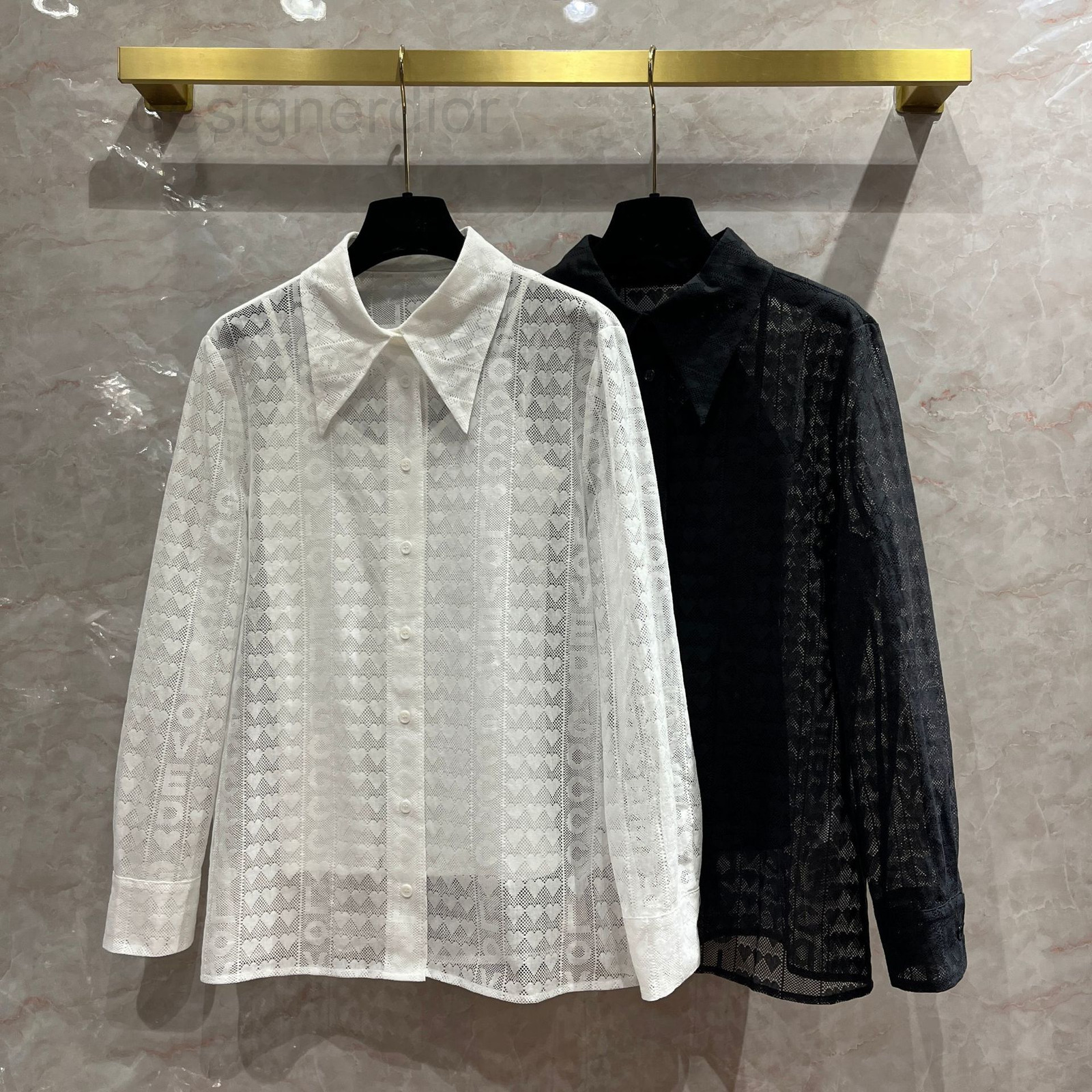 

Women' T-Shirt designer French high-level love hollowed out lace shirt female design sense beauty temperament suspender chiffon two-piece set 4JY1, 2# packing bag