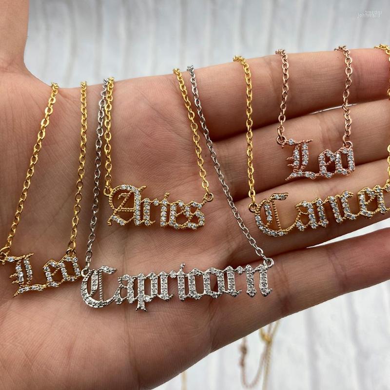 

Pendant Necklaces Wholesale 12 Constellations Necklace Cubic Zodiac Charm Women And Men Simple English Letter Alphabet Jewelry Gift BFF