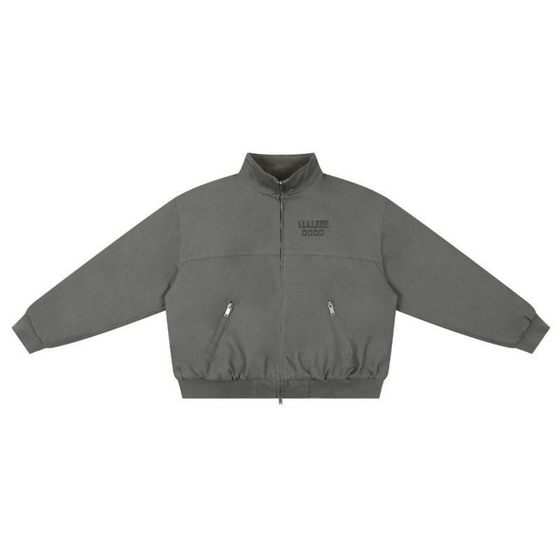 

DEEPPT Letter Embroidery Jacket Panelled Man Women Fashion Zipper Coat FZJK0279, Dark gray