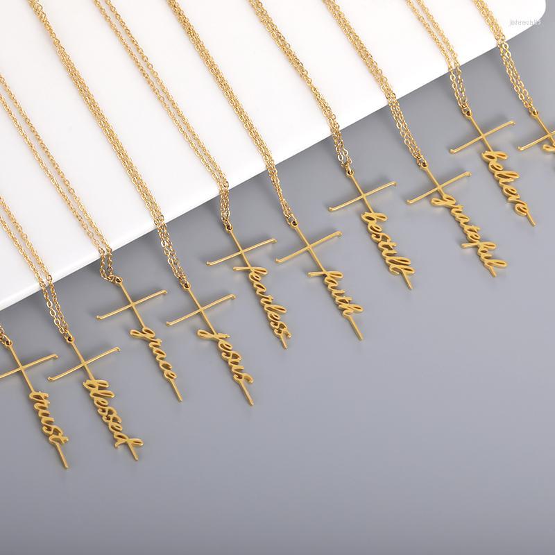

Pendant Necklaces Simple Classic Cross Faith Trust Believe Pray Charm Gold Sliver Color Stainless Steel Chains Choker Necklace For Women