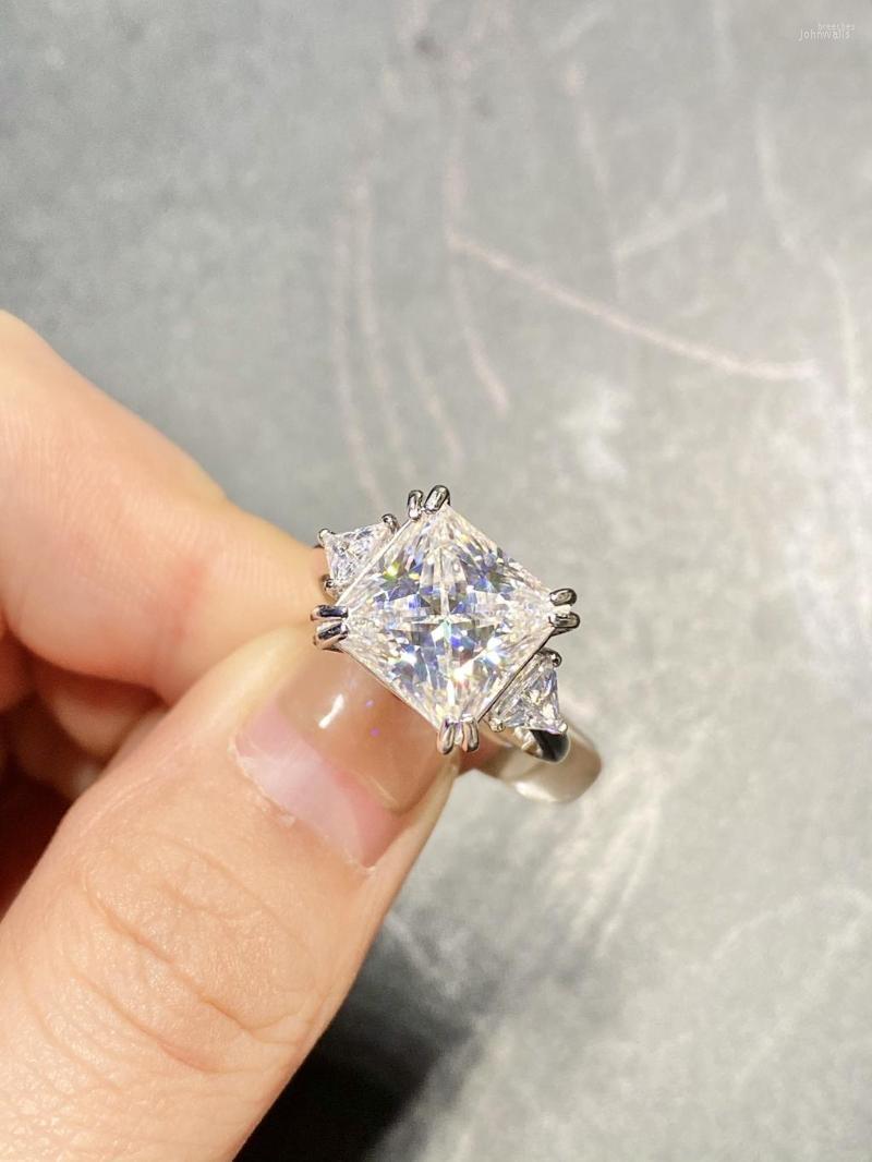 

Cluster Rings 925 Sterling Silver Beautiful 5CT Square Cut Large Mossan Stone Ring Like Diamond Wedding Engagement Luxury Jewelry