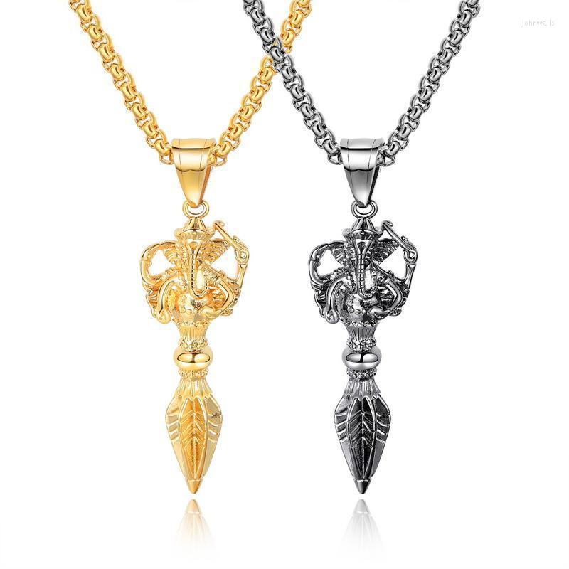 

Pendant Necklaces Hip Hop Rock Stainless Steel Vajra Evil Jiang Mochu Ganesha Pendants Necklace For Men India Buddhism Jewerly Gold Silver C