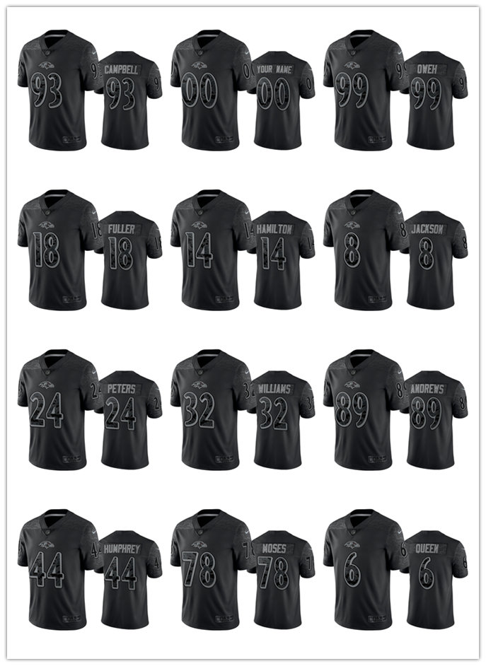 

Football Jersey Baltimore''Ravens''MEN Kyle Hamilton Rashod Bateman Patrick Queen Justin Tucker Lamar Jackson Black Reflective Limited