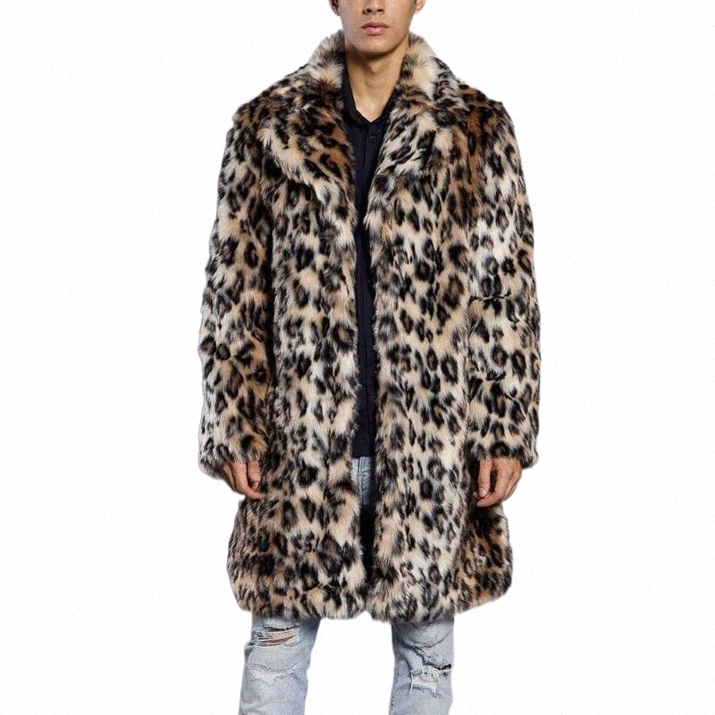 

mens Leopard Winter Jacket Men Warm Thick Fur Collar Coat Jacket Faux Fur Parka Outwear Cardigan Faux Jackets Coats Parka Men x5vO#, Black