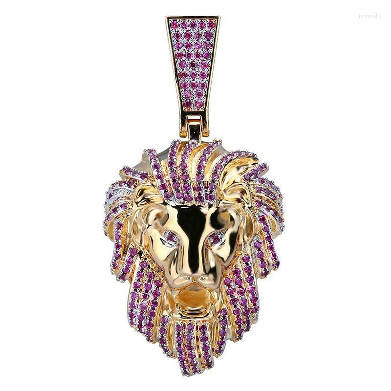 

Pendant Necklaces Bling Golden Animal Lion Mens Signet Pendants Micro Paved CZ Rhinestone Out Hip Hop Rapper JewelryPendant PendantPendant