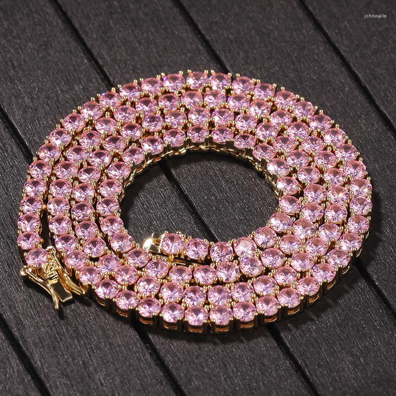 

Chains Pink Cubic Zirconia Chokers Necklaces For Women Men Bling Iced Out 1 Row CZ Stone Tennis Chain Male Hip Hop Rapper JewelryChains Chai