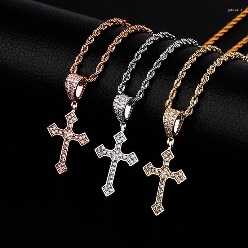 

Pendant Necklaces Hip Hop Claw Setting CZ Stone Bling Iced Out Solid Cross Pendants For Men Jewelry Gift Drop PendantPendant