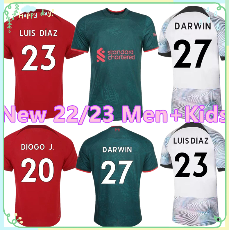 

22 23 soccer jerseys home away 3rd DARWIN 2022 2023 Mohamed Diogo Luis DIaz Alexander Arnold football kit tops shirts men kids uniform, Army green
