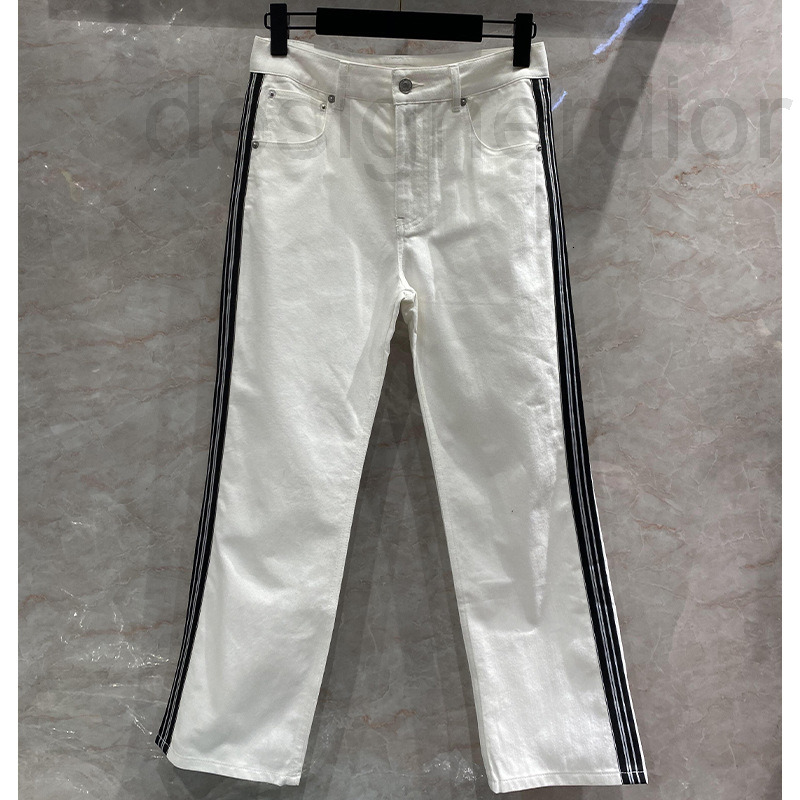 

Women' Jeans designer Contrast striped ribbon side splicing white denim trousers for women 22 early spring new age reducing design straight leg pants NR6T, 2# packing bag