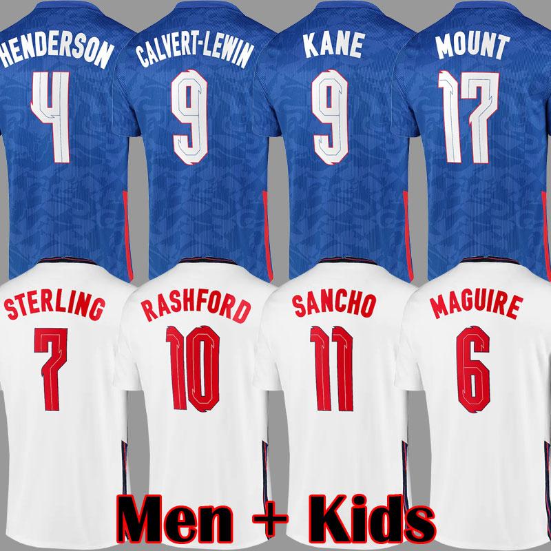 

2021 SANCHO RASHFORD E Soccer Jerseys KANE NGLAND STERLING VARDY ENGLAND DELE National team Football Kit Top Quality 20 21 shirts White Blue, Kids away