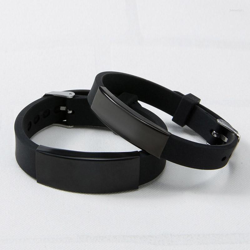 

Charm Bracelets Sangsy 2022 Cool Punk Wristband Black Rubber Silicone Stainless Steel Men Bangles Pulseras Hombre Caucho
