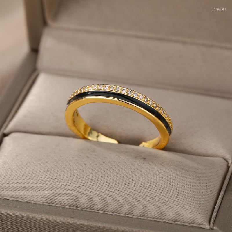 

Cluster Rings Double Layers Zircon Enamel Dripping Oil For Women Rainbow Stainless Steel Crystal Open Ring Christmas JewelryCluster