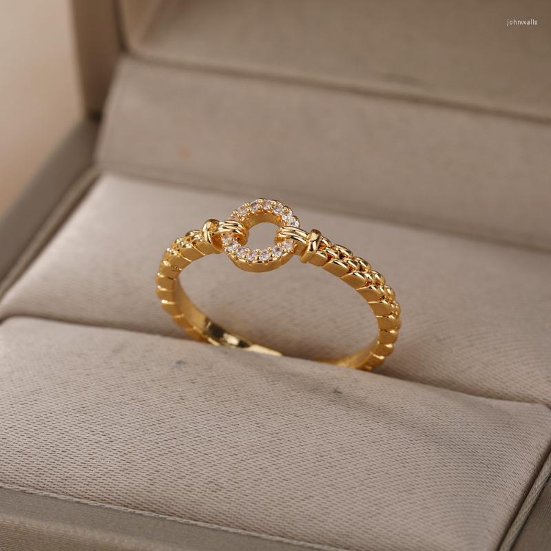 

Cluster Rings Punk Zircon Round Opening For Women Stainless Steel Plated Chain Adjustable Finger Ring 2022 Accessories Jewelry GiftCluster