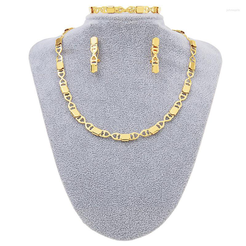 

Necklace Earrings Set & Women Fashion 24K Gold Plated African Bridal Wedding XO Bracelet Bridesmaid AccessoriesEarrings, Picture shown
