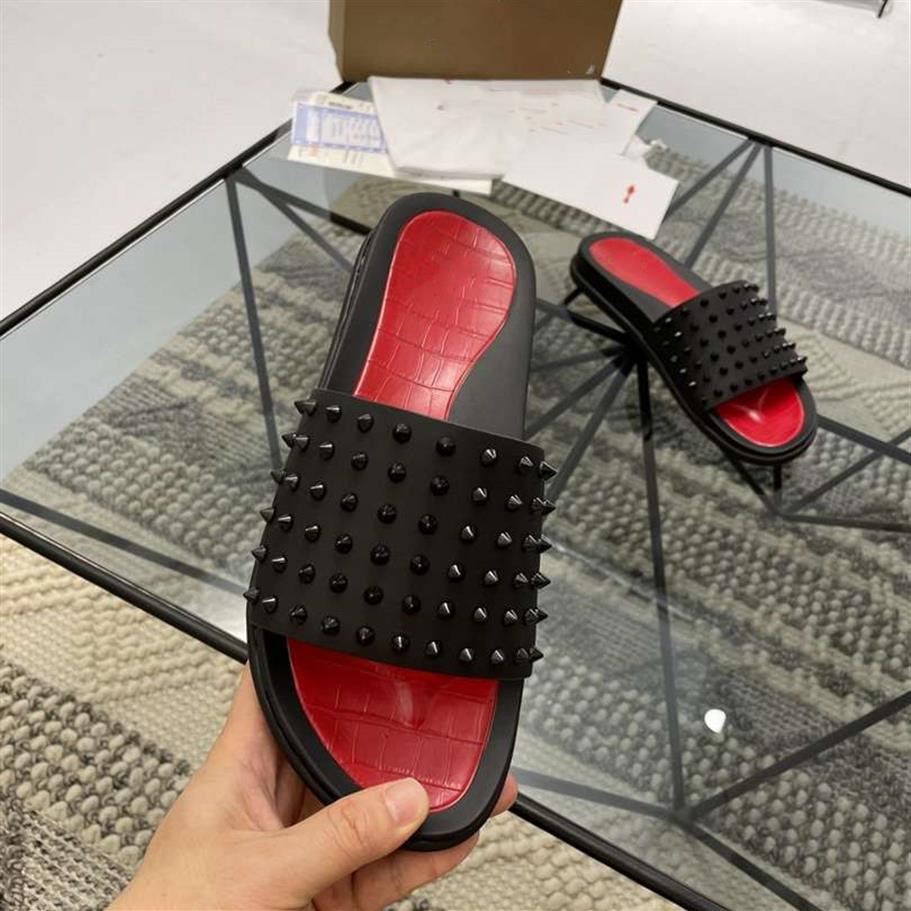 

With Box Designer Christians Red-Bottoms Slipper Paris Mens Womens Summer Sandals Beach ss Slide Home Slippers Black White Flat Scuffs iF, Color02