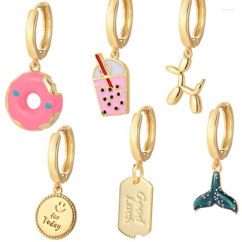 

Hoop Earrings & Huggie Cute Donut Cream Dog Fish Tail For Women Charm Enamel Gold Color Paired Dangle Ear Rings Fashion Jewelry 2022Hoop Hug