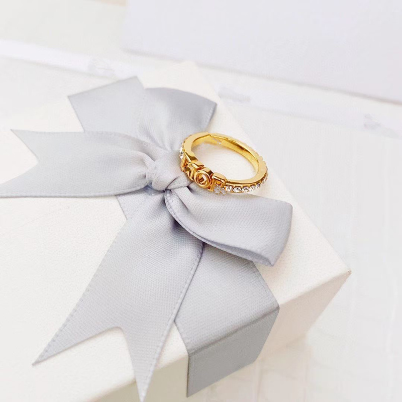 

Fashion designer gold letter band rings bague for women lady Party wedding lovers gift engagement jewelry With BOX